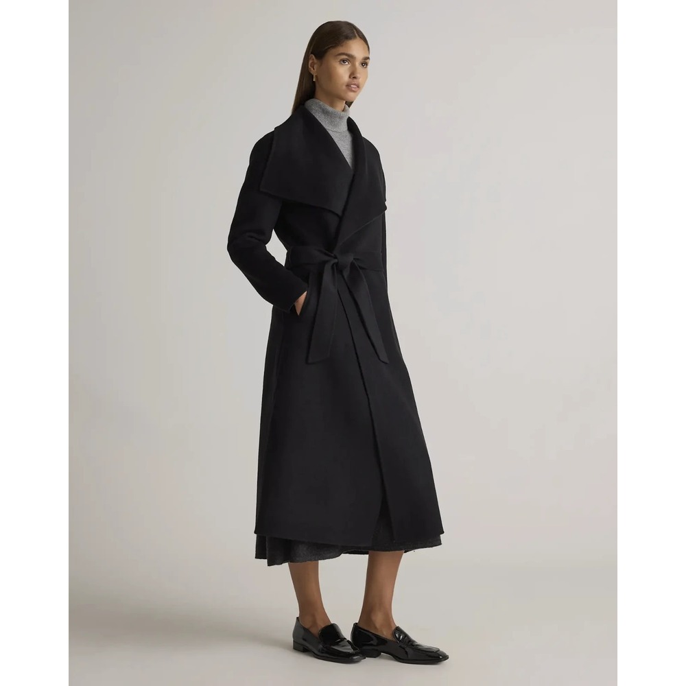 NWT Quince Double Faced Merino Wool Draped Collar Wrap Coat Long Tie Women's XL - Picture 16 of 16